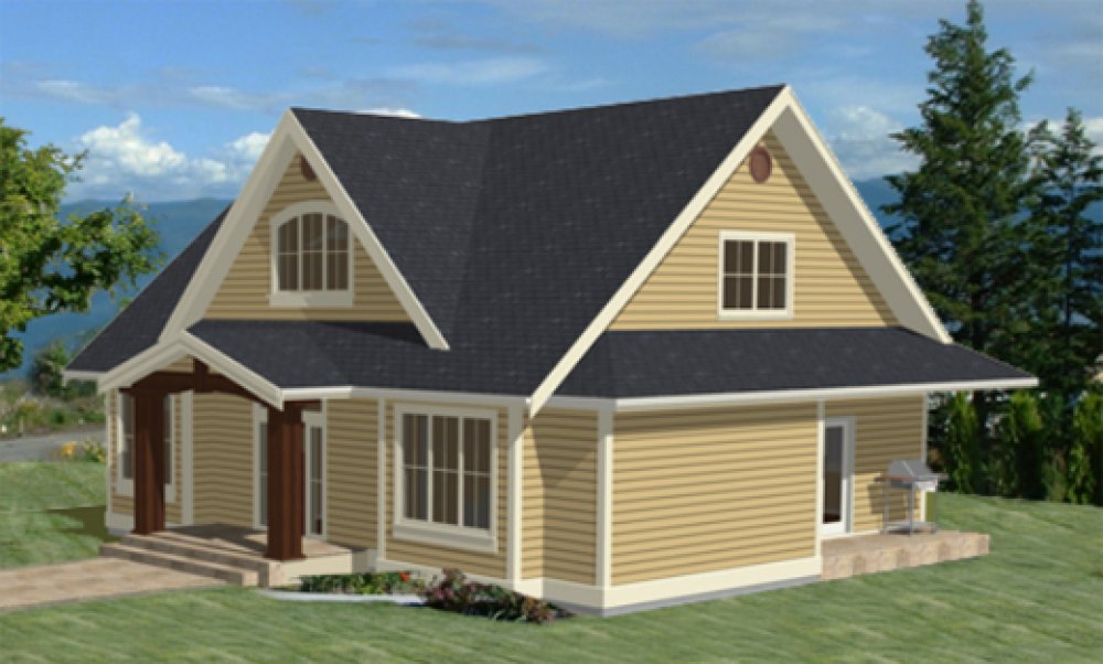 House Plan E1288-10 Rear 3D View