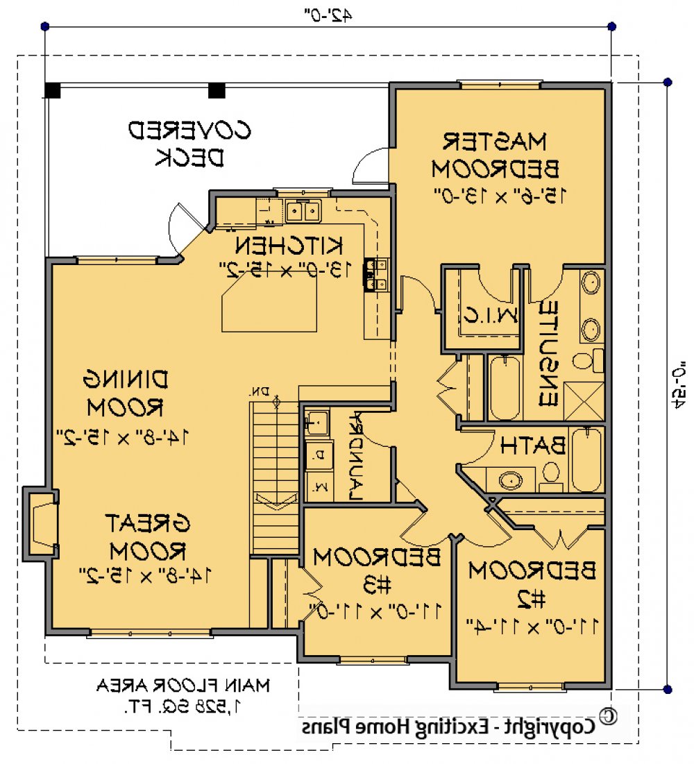 House Plan E1538-10  Main Floor Plan REVERSE