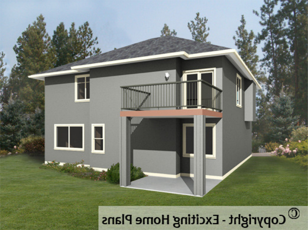 House Plan E1038-10 Rear 3D View REVERSE