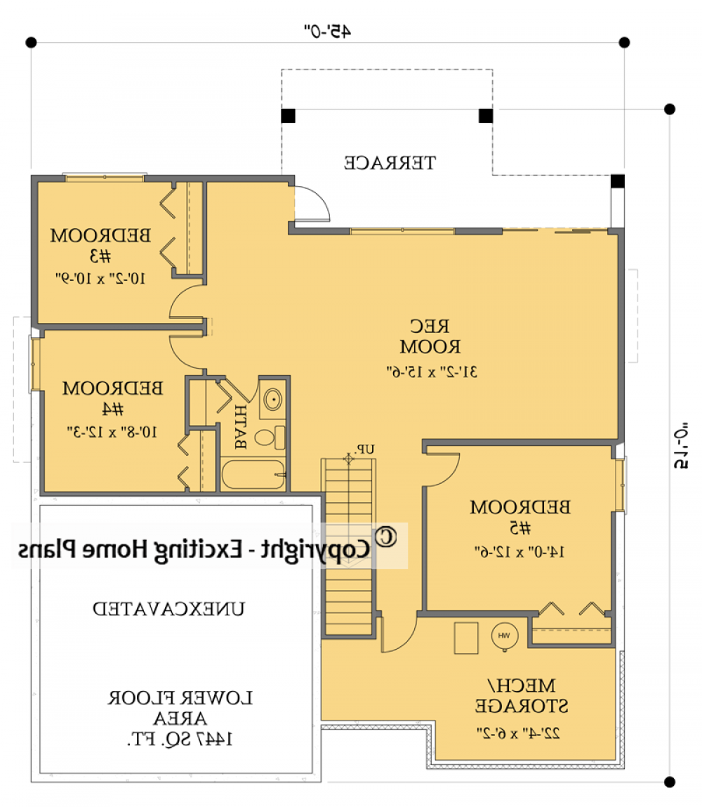House Plan E1046-10M Lower Floor Plan REVERSE