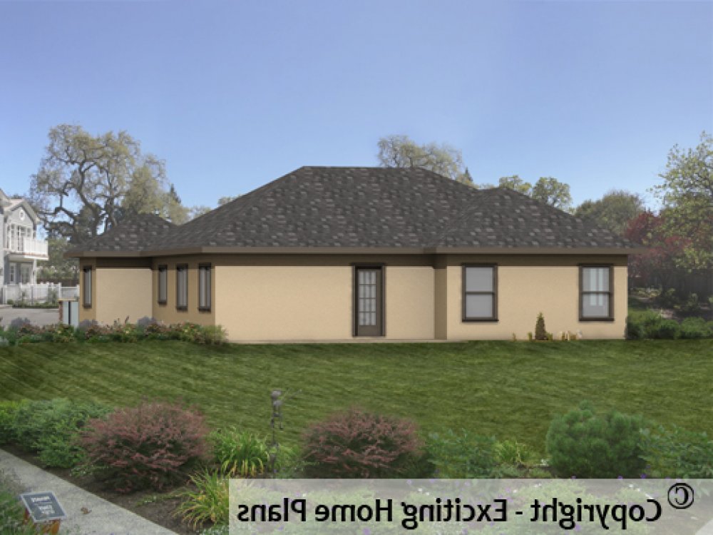 House Plan E1270-10 Rear 3D View REVERSE