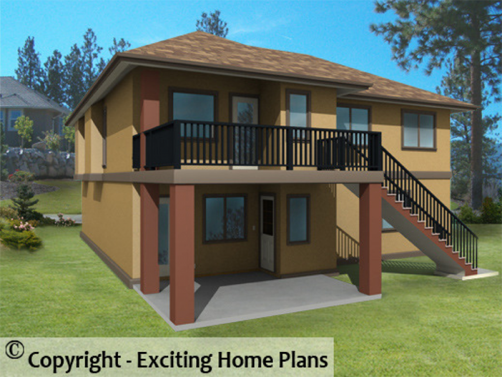House Plan E1042-10 Rear 3D View