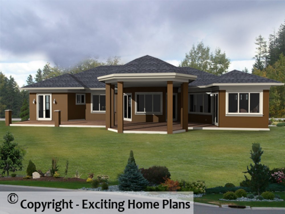 House Plan E1083-10 Rear 3D View