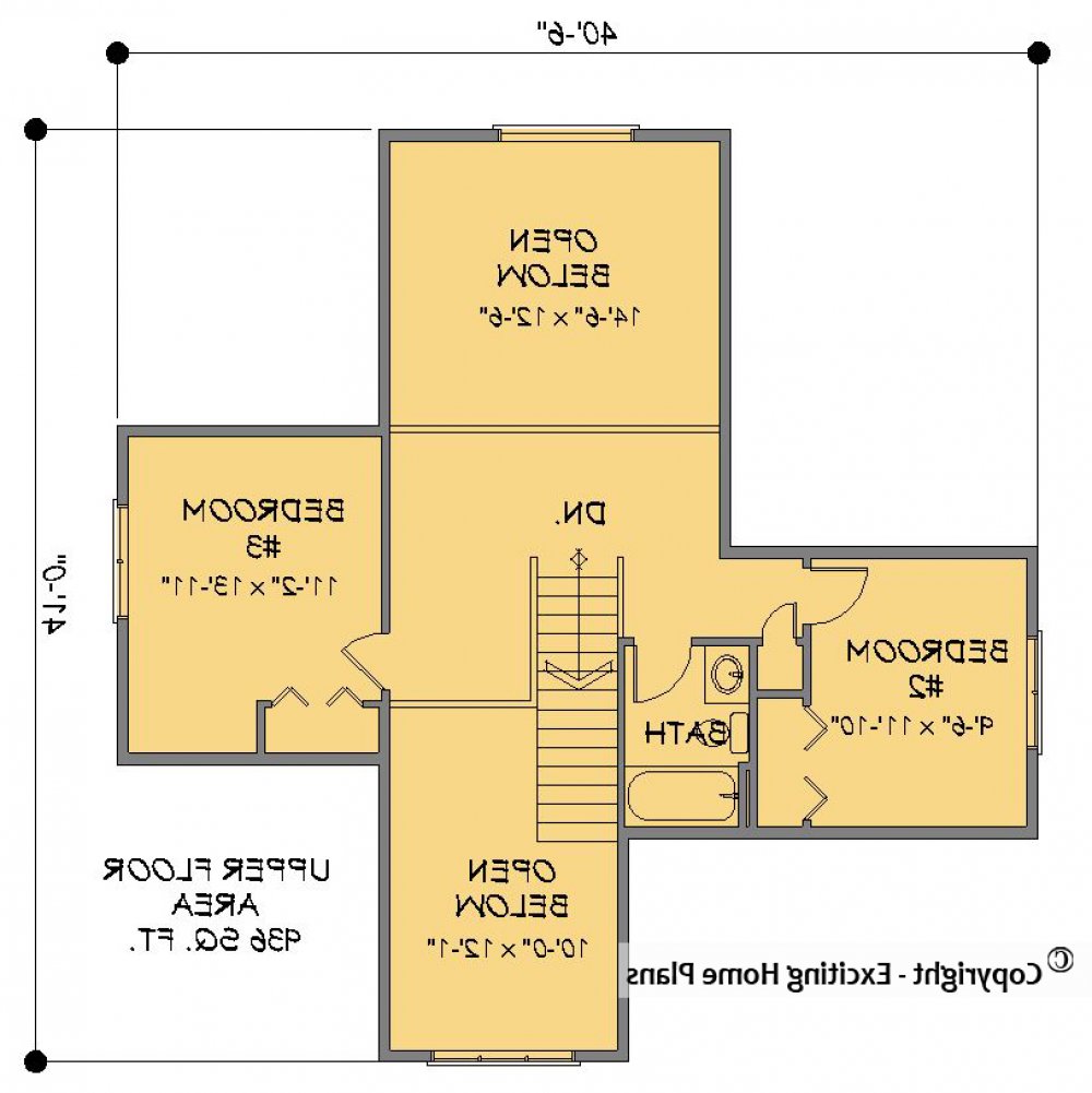 House Plan E1196-10 Upper Floor Plan REVERSE