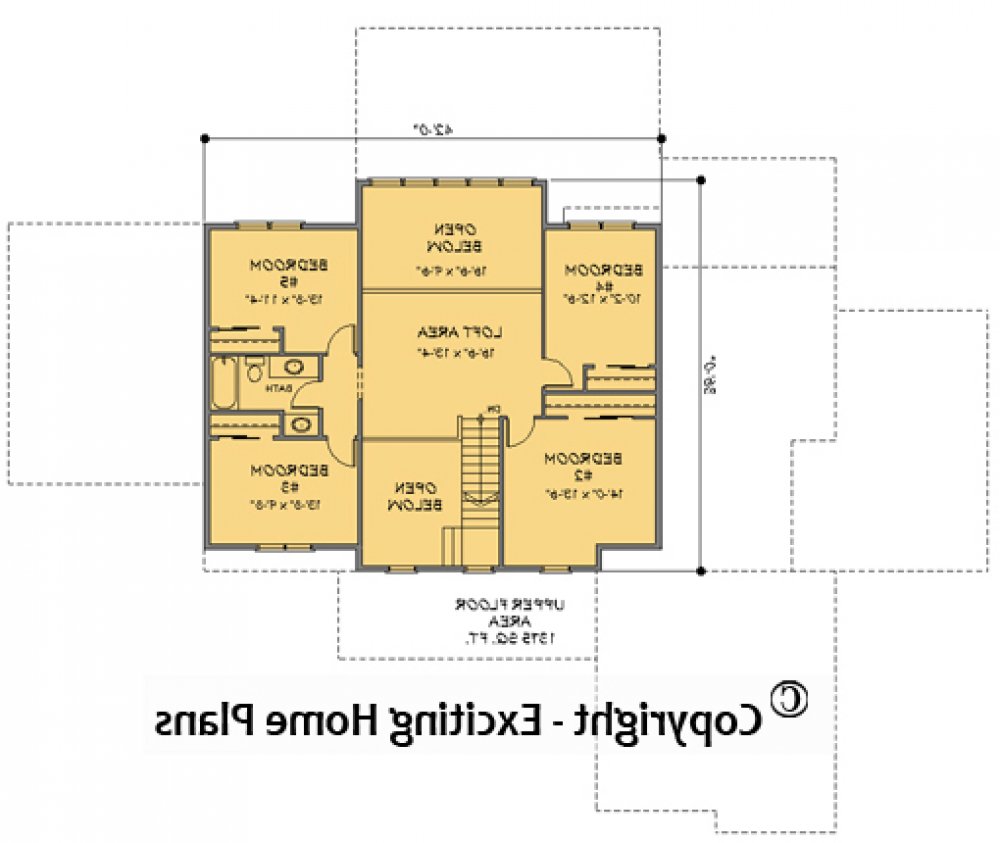 House Plan E1500-10  Upper Floor Plan REVERSE