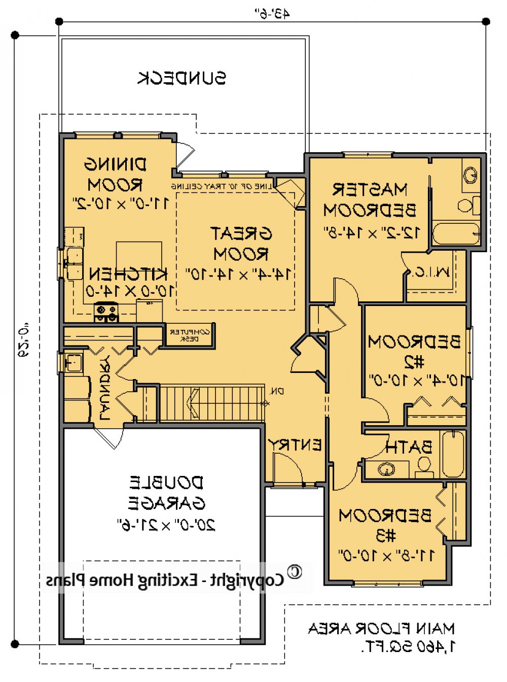 House Plan E1598 -10  Main Floor Plan REVERSE