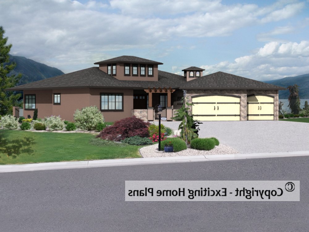 House Plan E1250-10 Front 3D View REVERSE