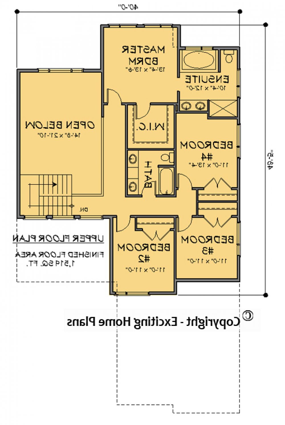 House Plan E1714-10  Upper Floor Plan REVERSE