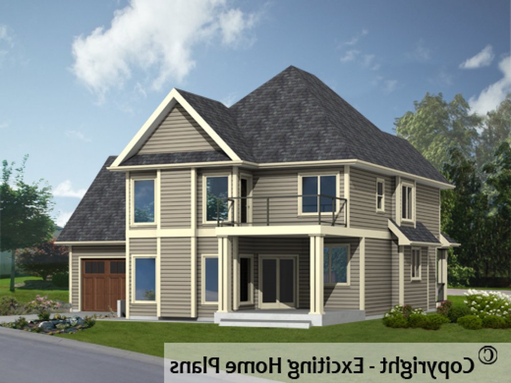 House Plan E1281-10 Rear 3D View REVERSE