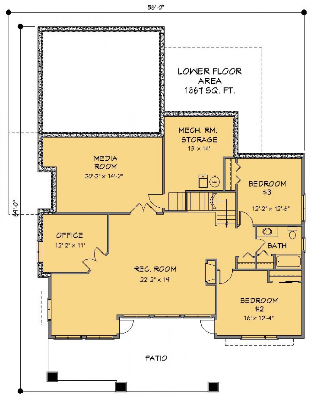 House Plan E1195-50M Lower Floor Plan
