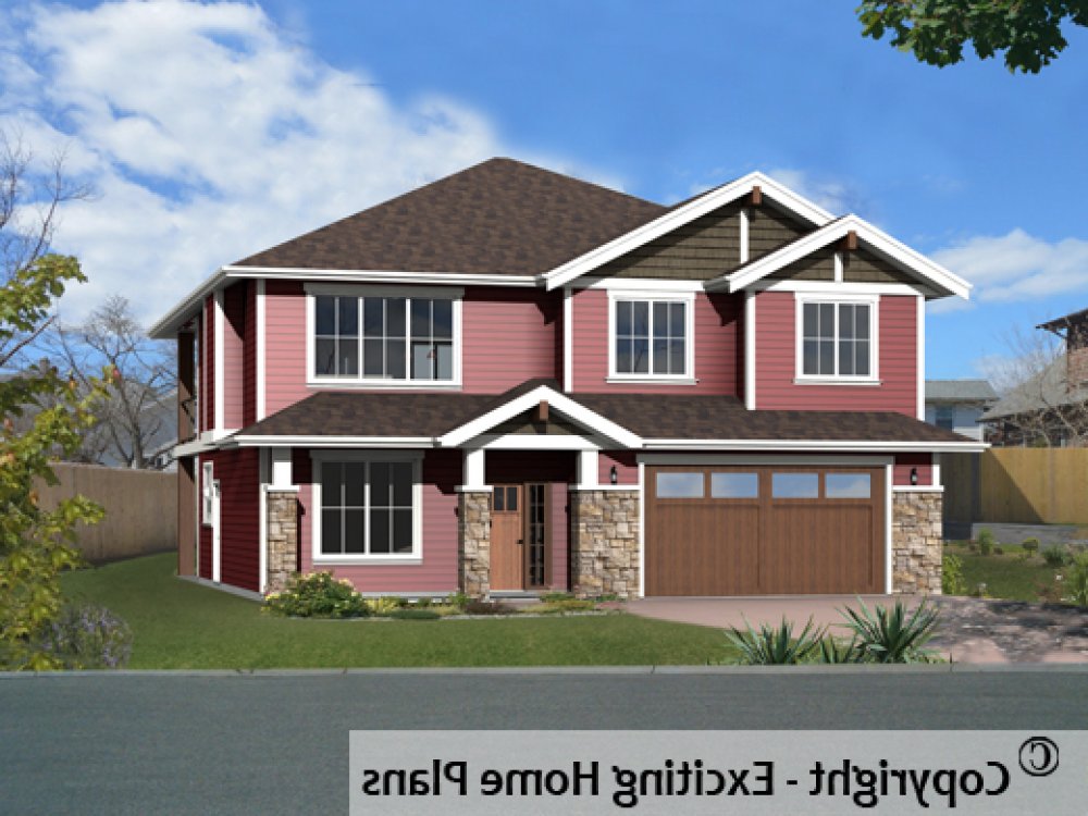 House Plan E1538-10 Front 3D View REVERSE