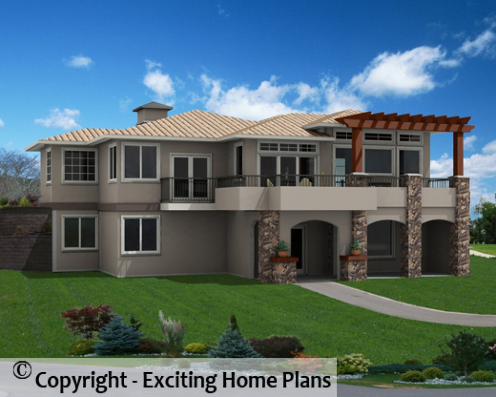 House Plan E1414-10 Rear 3D View