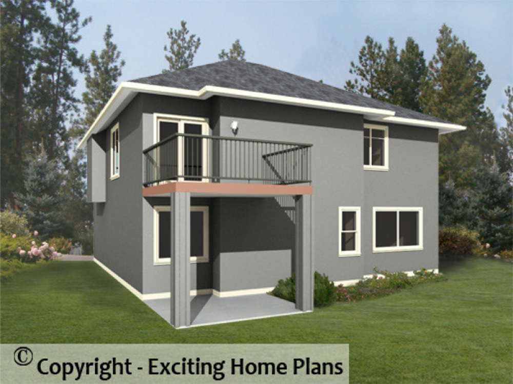 House Plan E1038-10 Rear 3D View