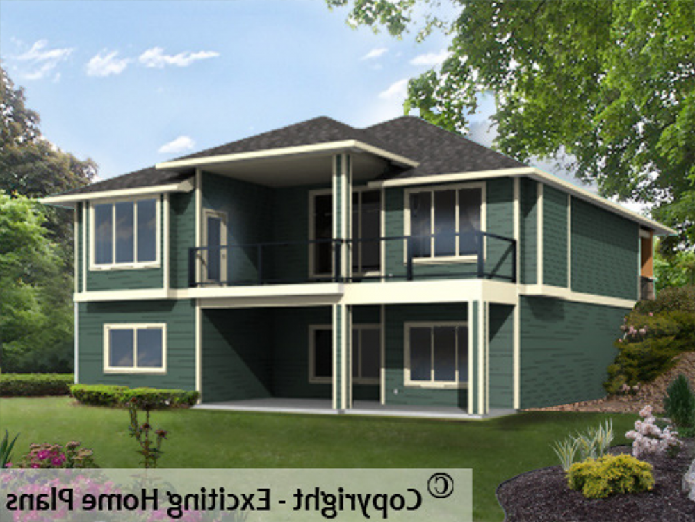 House Plan E1004-10 Rear 3D View REVERSE