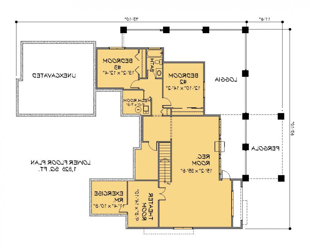 House Plan E1412-10 Lower Floor Plan REVERSE