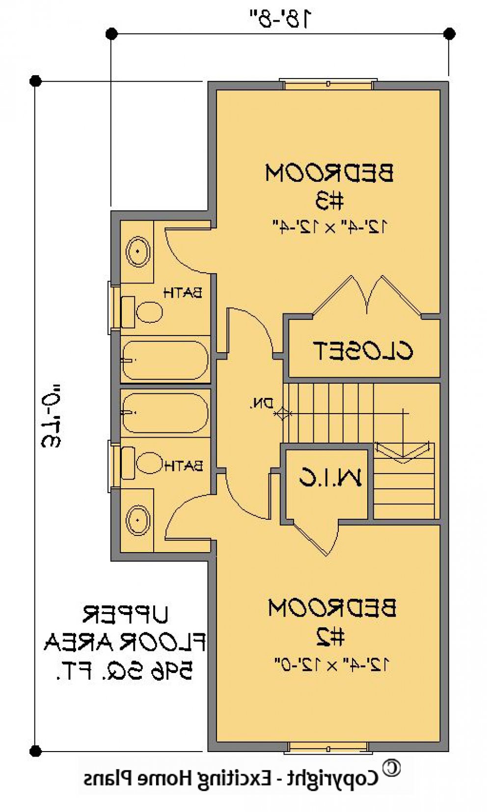 House Plan E1493-10  Upper Floor Plan REVERSE