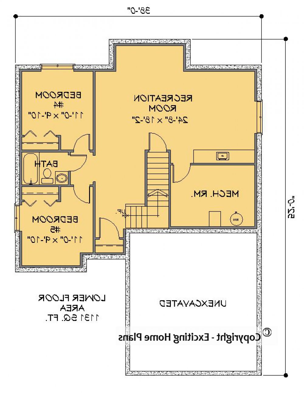 House Plan E1221-10 Lower Floor Plan REVERSE