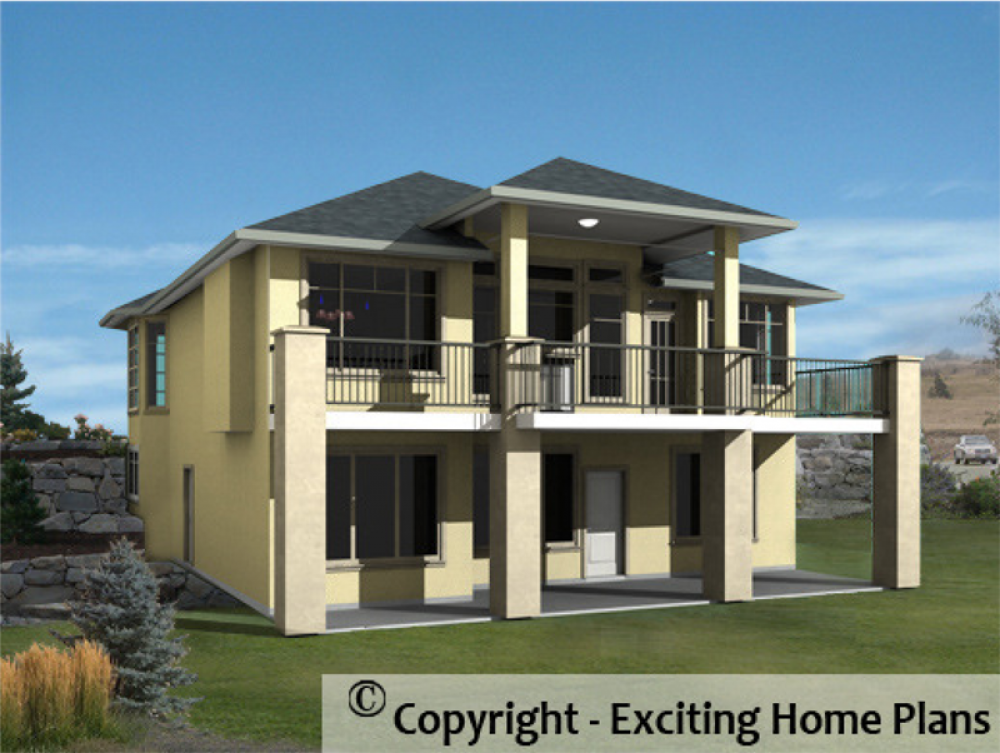 House Plan E1054-10 Rear 3D View