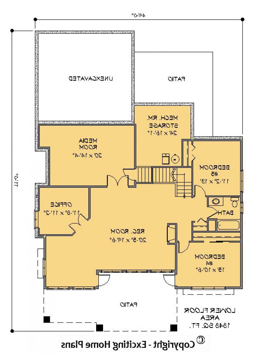 House Plan E1195-10  Lower Floor Plan REVERSE