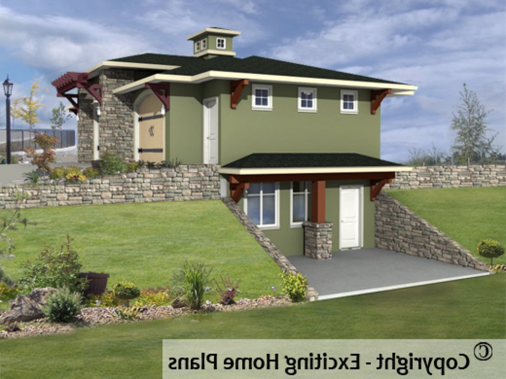 House Plan E1116-10 Rear 3D View REVERSE