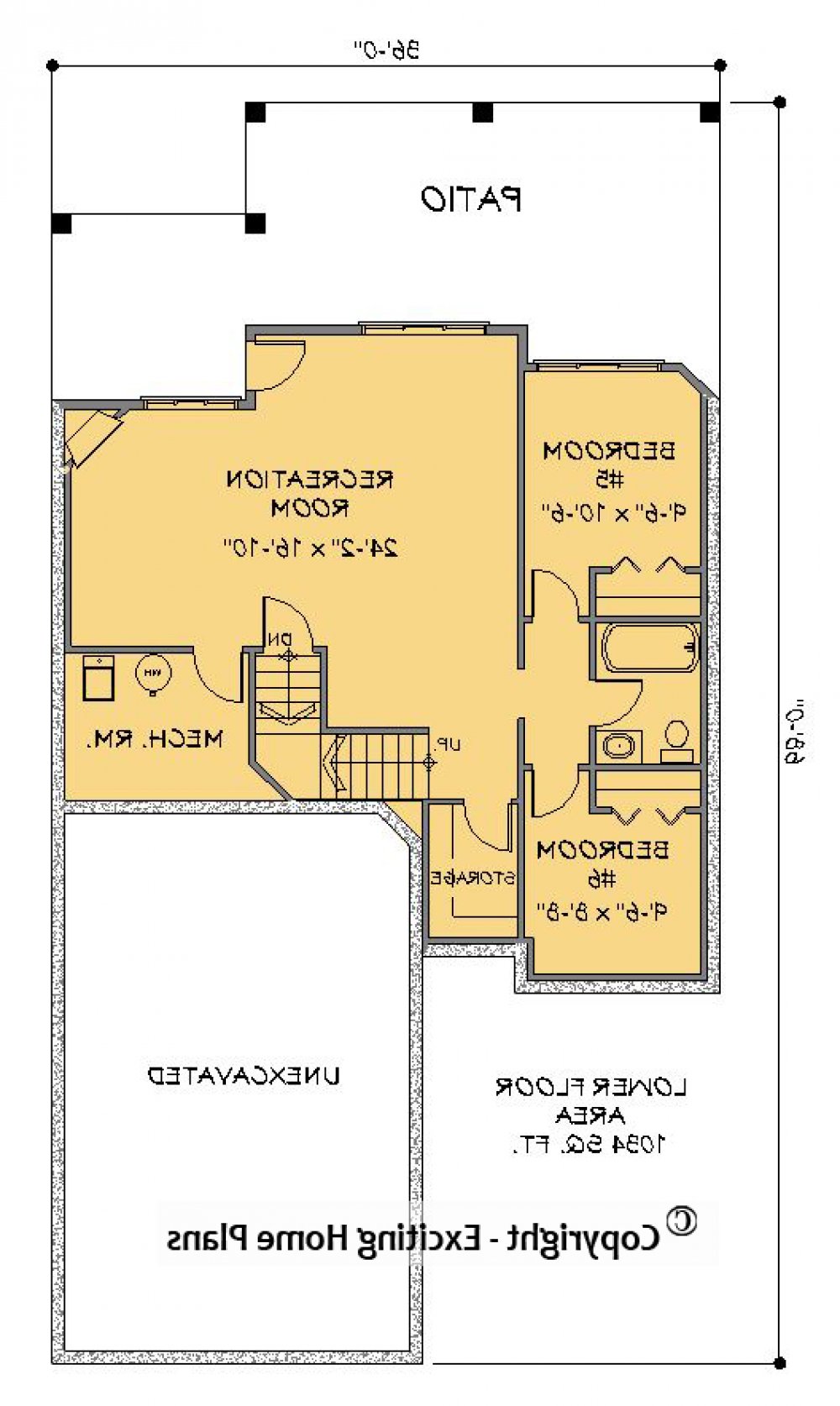 House Plan E1187-10  Lower Floor Plan REVERSE