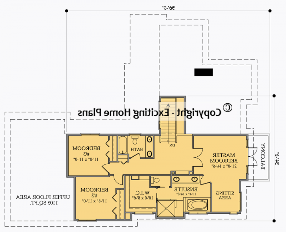 House Plan E1014-10  Upper Floor Plan REVERSE