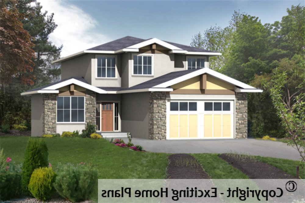 House Plan E1212-10 Front 3D View REVERSE