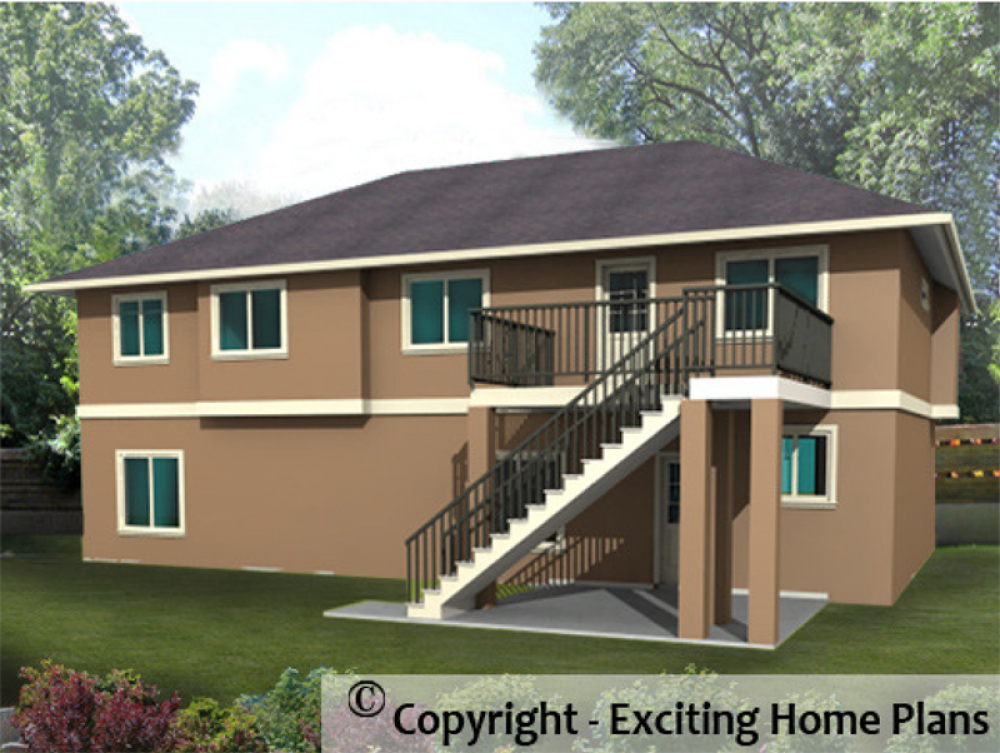 House Plan E1003-10 Rear 3D View