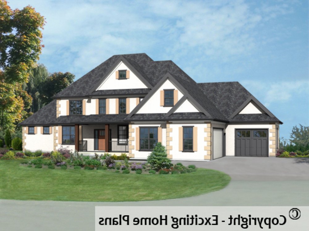 House Plan E1500-10 Front 3D View REVERSE