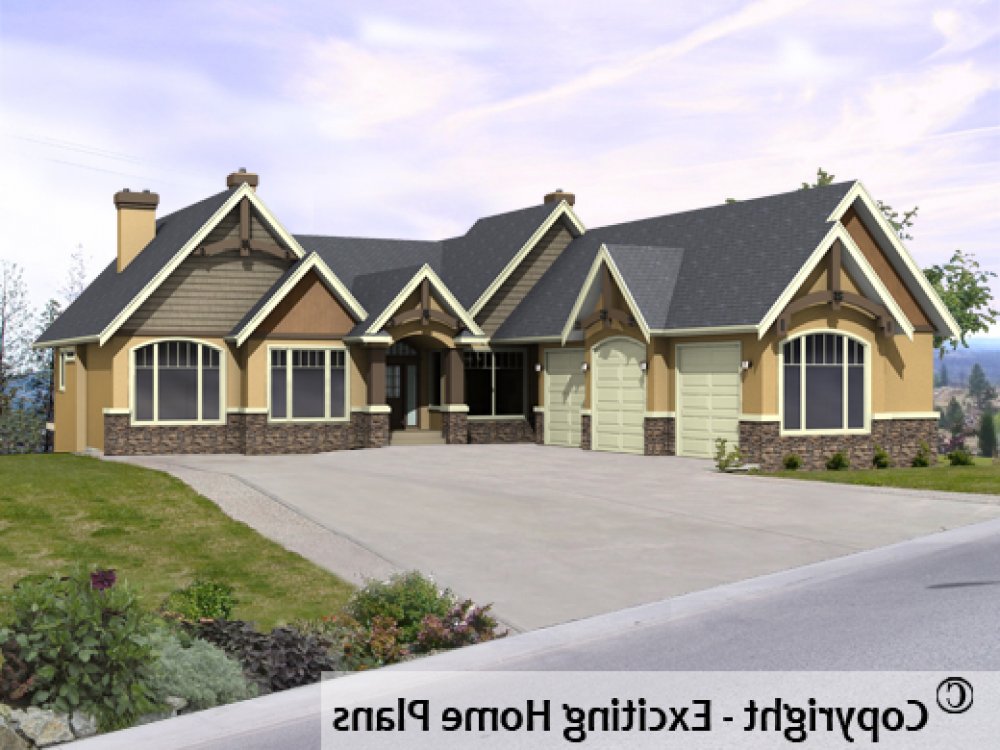 House Plan E1348-10 Exterior 3D View REVERSE