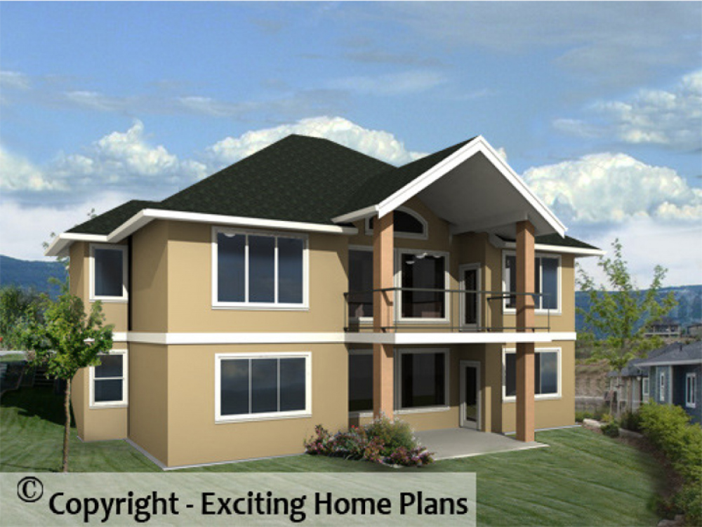 House Plan E1019-10 Rear 3D View