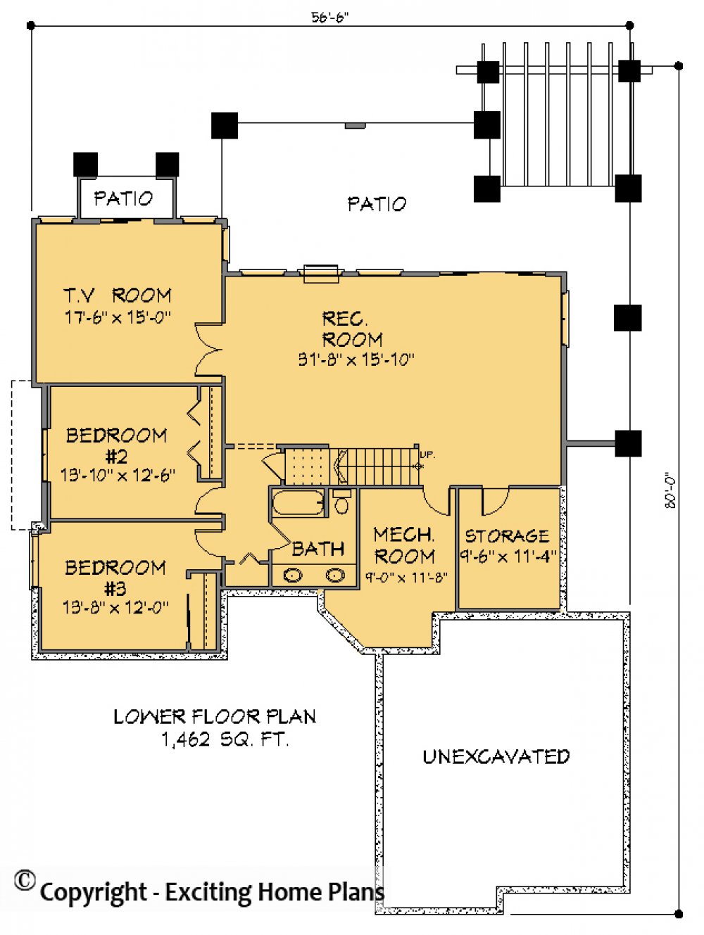 House Plan E1413-10 Lower Floor Plan