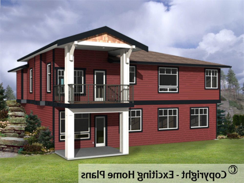 House Plan E1184-10 Rear 3D View REVERSE