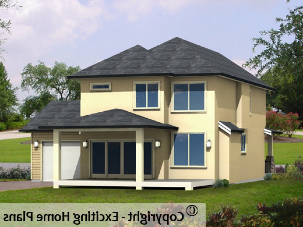 House Plan E1205-10 Rear 3D View REVERSE