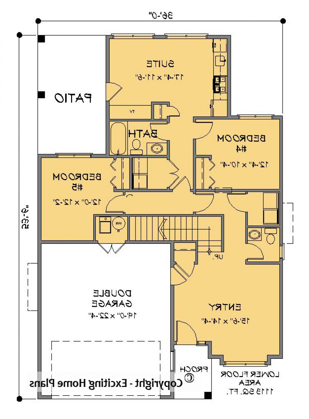 House Plan E1289-10  Lower Floor Plan REVERSE