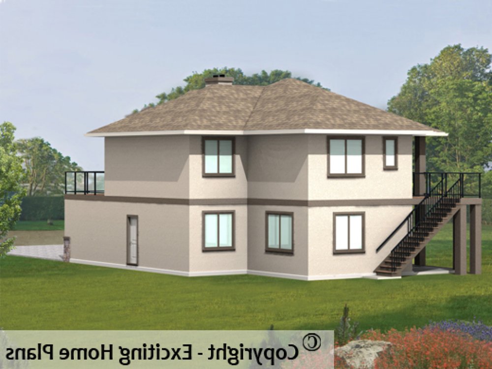 House Plan E1377-10 Rear 3D View REVERSE
