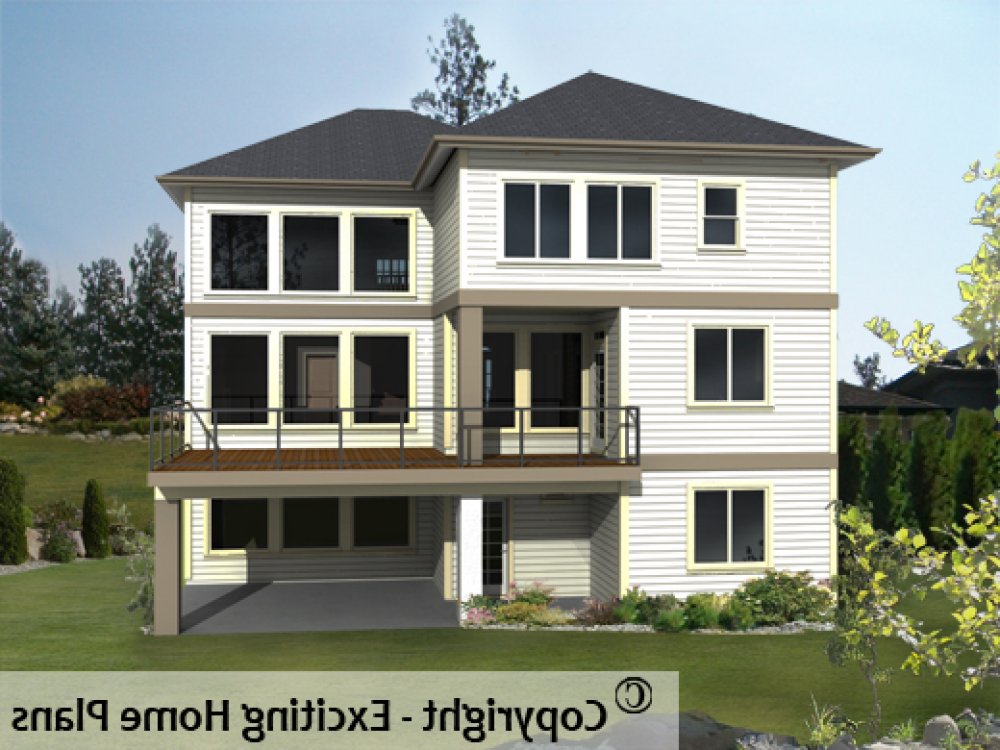 House Plan E1198-10 Rear 3D View REVERSE