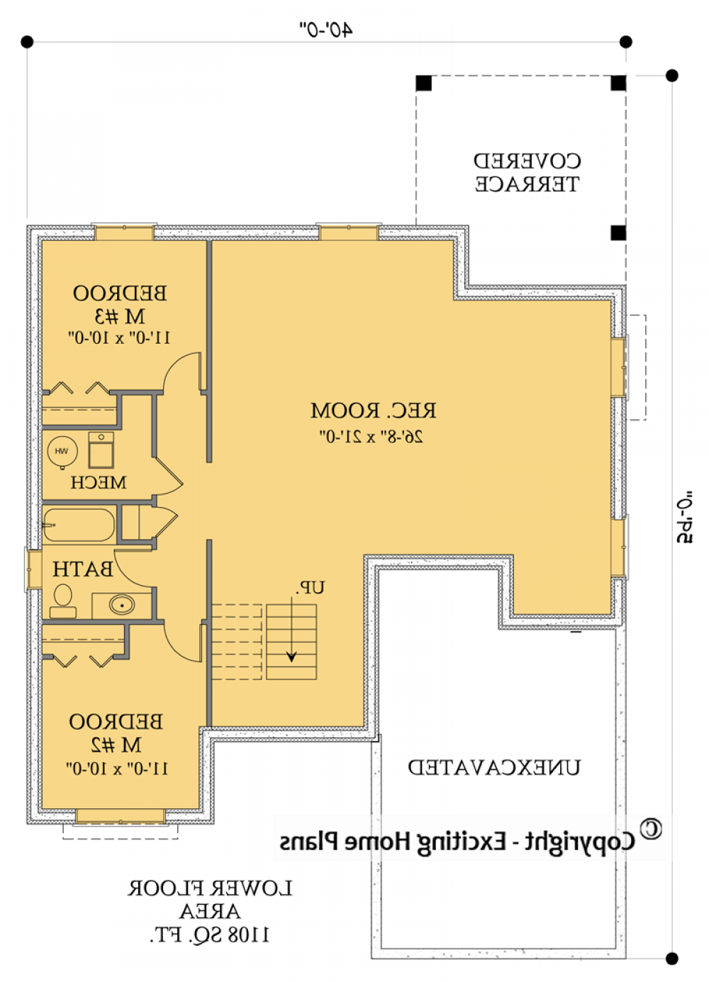 House Plan E1682-11M Lower Floor Plan REVERSE