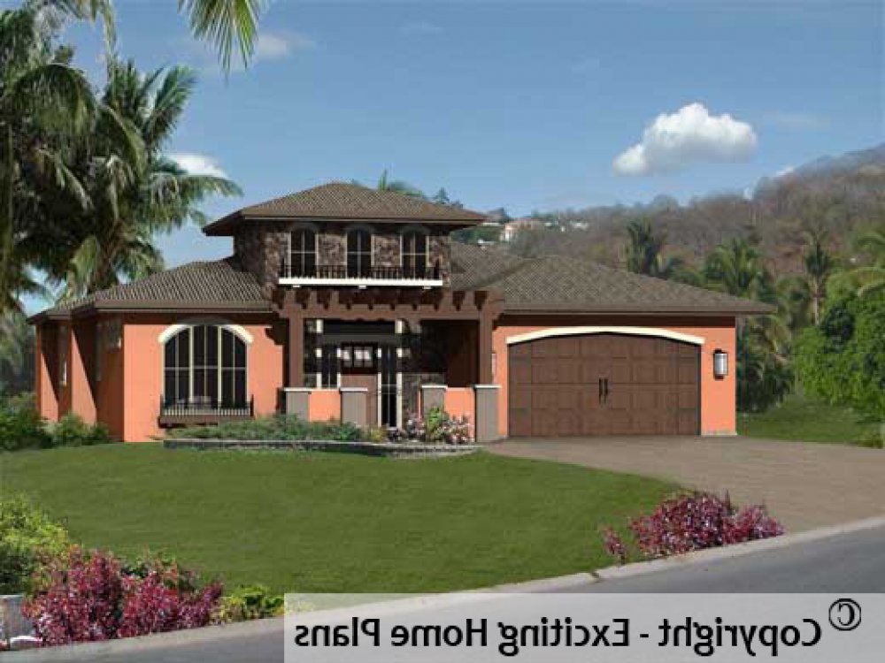 House Plan E1150-10 Front 3D View REVERSE