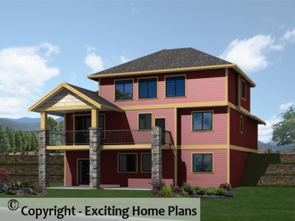 House Plan E1451-10 Rear 3D View