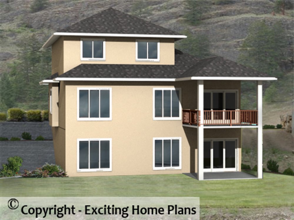 House Plan E1213-10 Rear 3D View