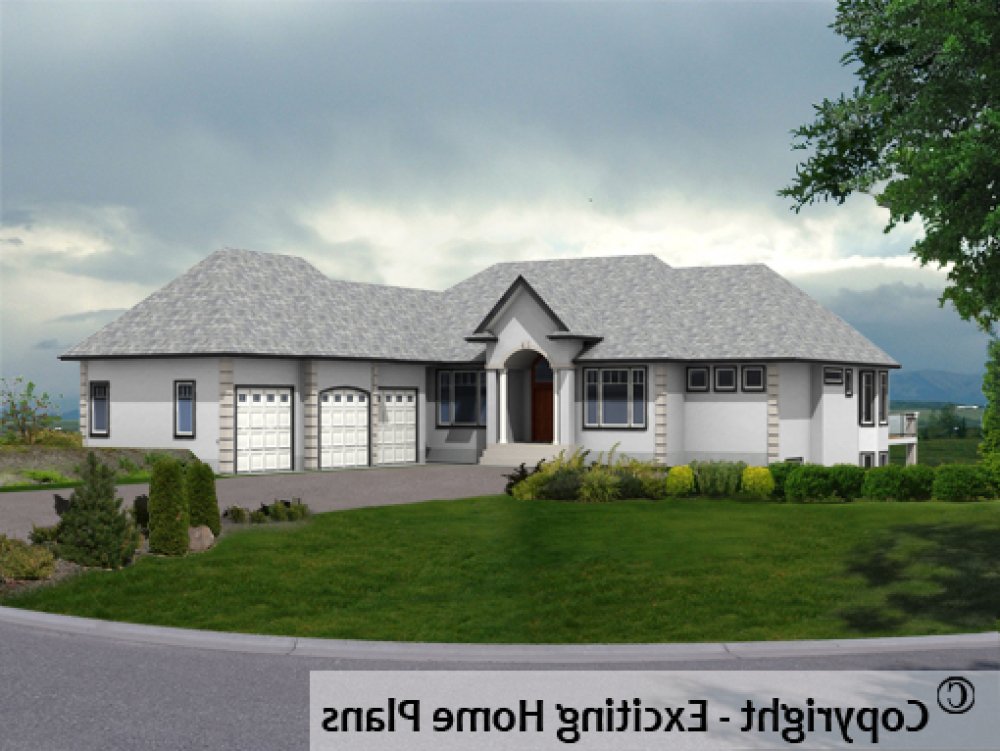 House Plan E1703-10 Front 3D View of House REVERSE