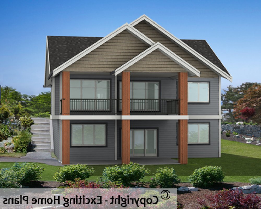 House Plan E1602-10 Rear 3D View REVERSE