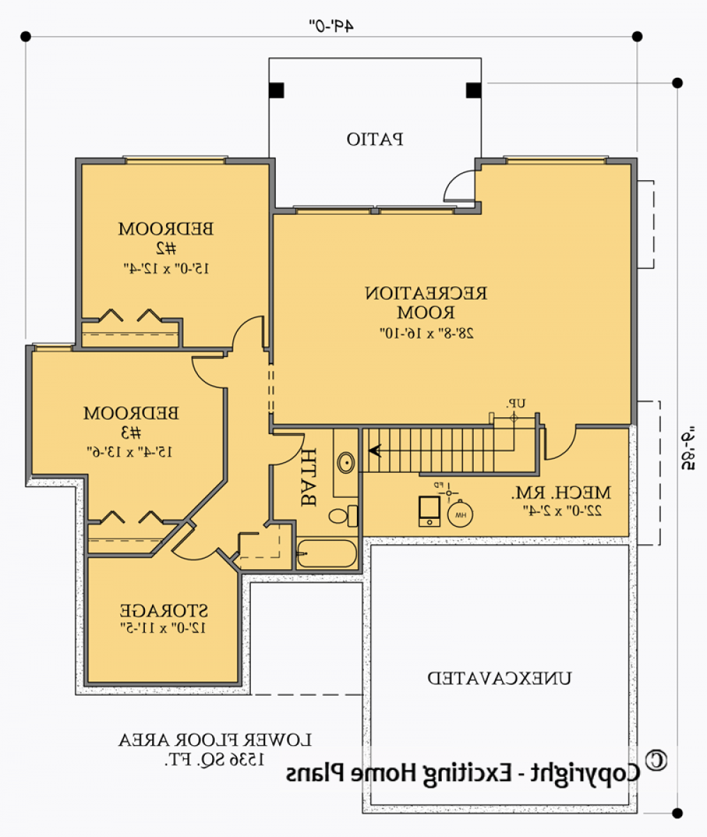 House Plan E1019-10 Lower Floor Plan REVERSE