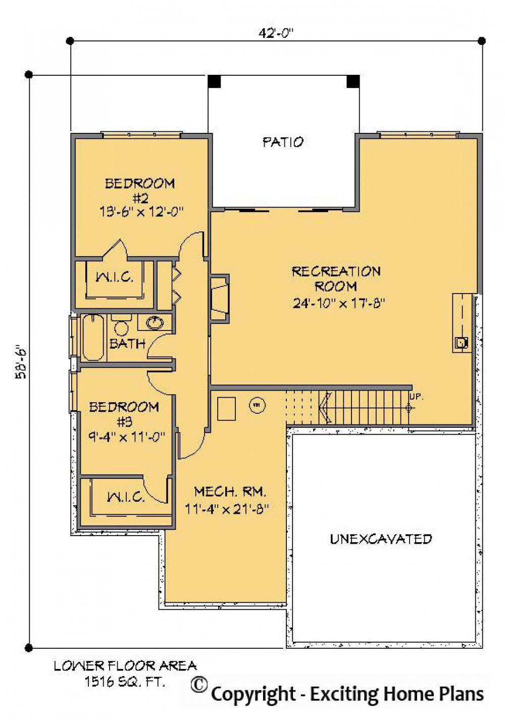 House Plan E1200-10 Lower Floor Plan
