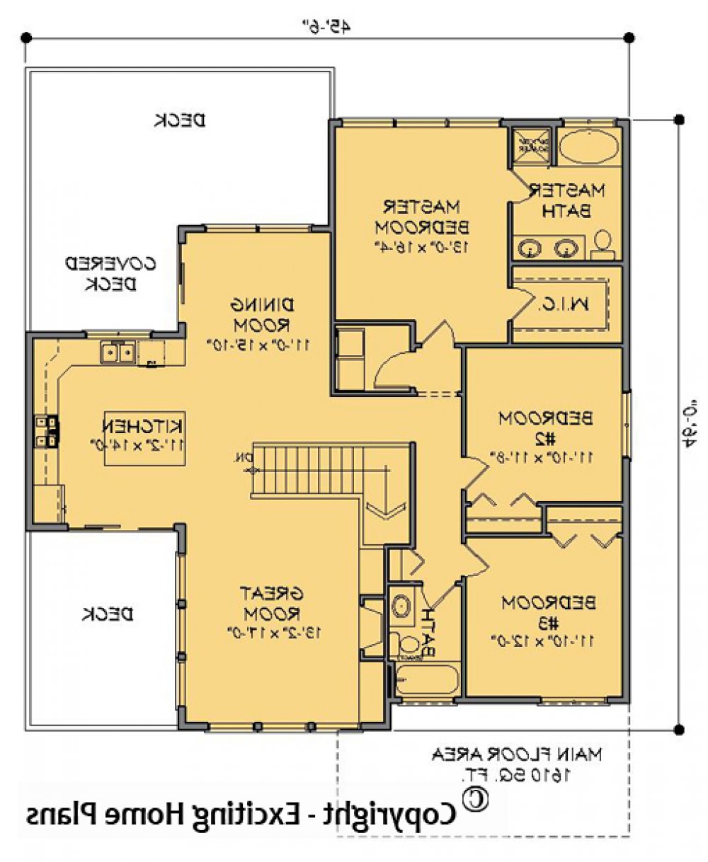 House Plan E1644-10 Main Floor Plan REVERSE