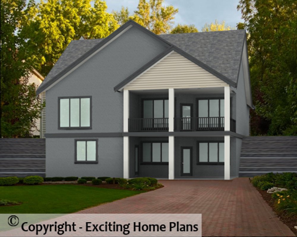 House Plan E1600-10 Rear 3D View