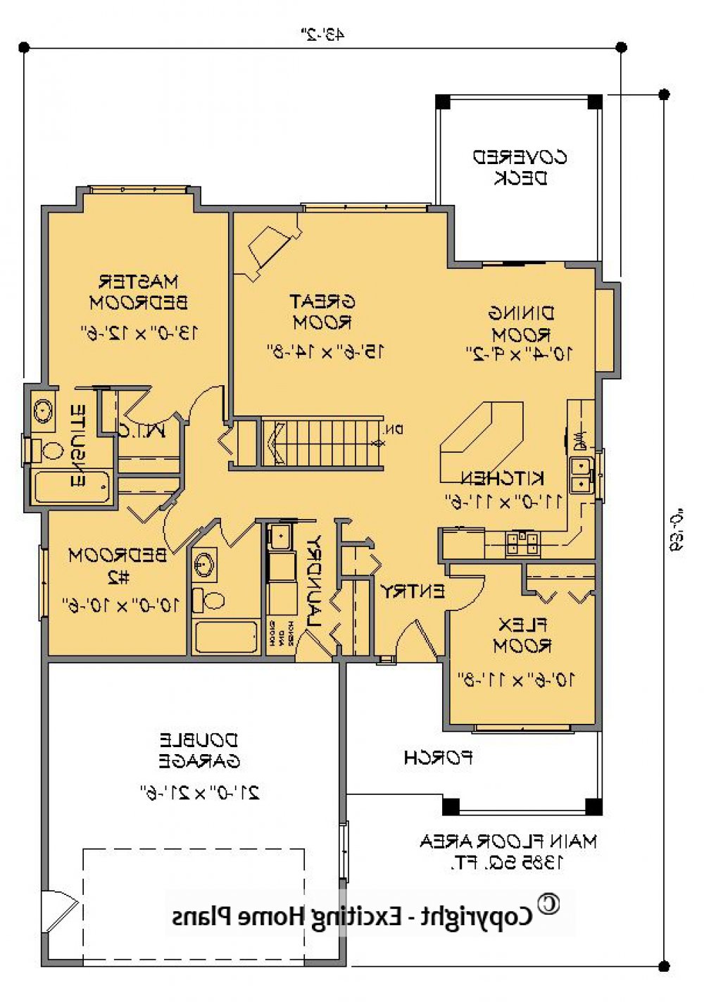 House Plan E1575-10  Main Floor Plan REVERSE