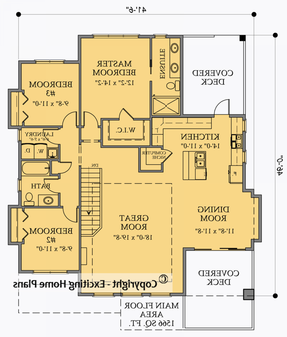 House Plan E1686-12M  Main Floor Plan REVERSE