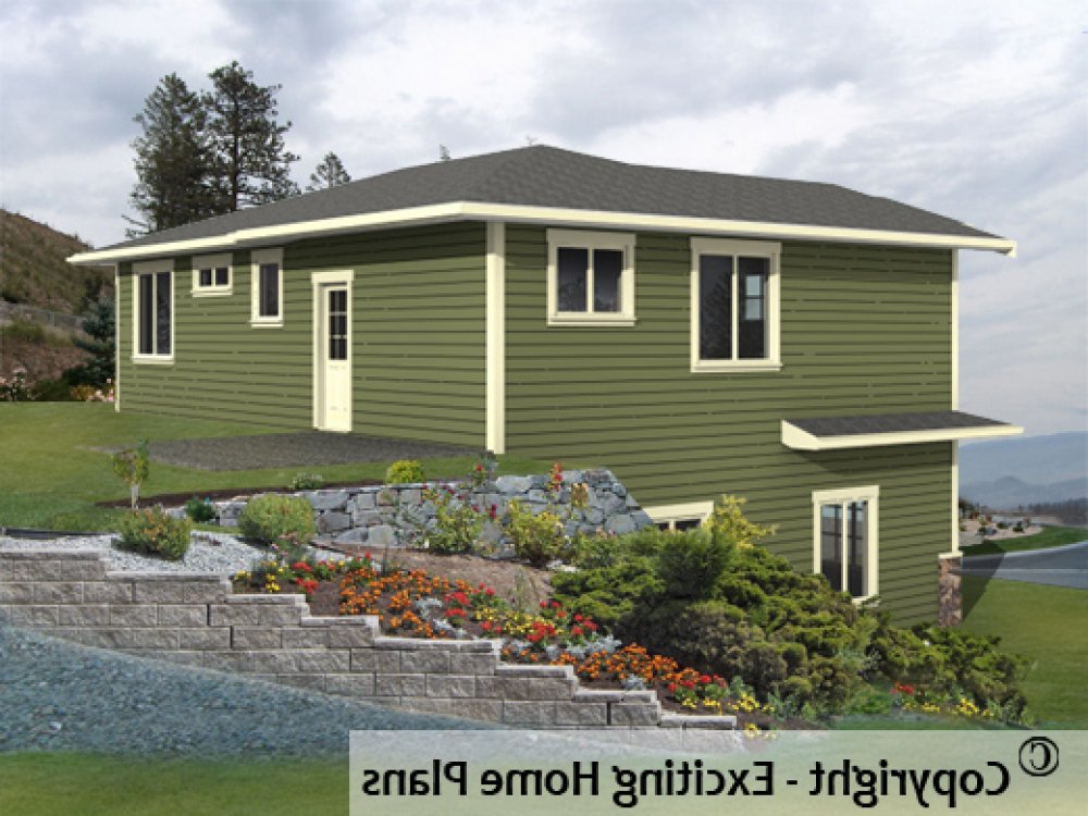 House Plan E1314-10 Rear 3D View REVERSE